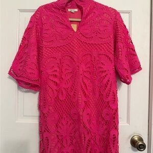 Jade Vibrant Pink Lace Mini Dress